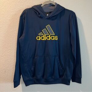 Girl’s Adidas blue and gold logo athletic hooded pullover sweatshirt size 14/16